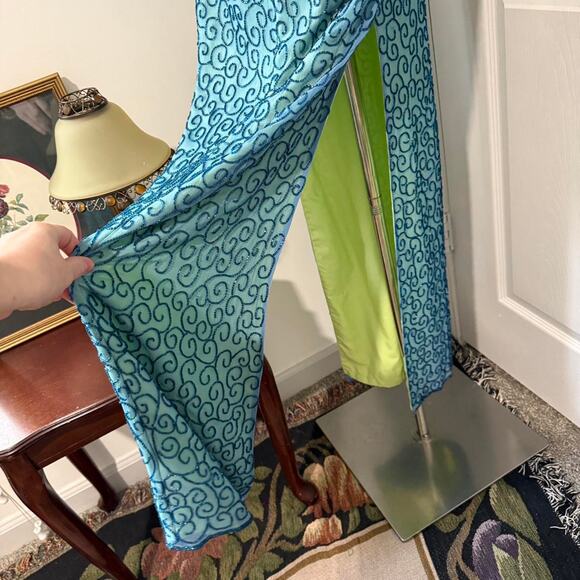VTG Y2K Andretta Donatello Turquoise Blue Silk Beaded Swirly Formal Prom Dress - Picture 5 of 8